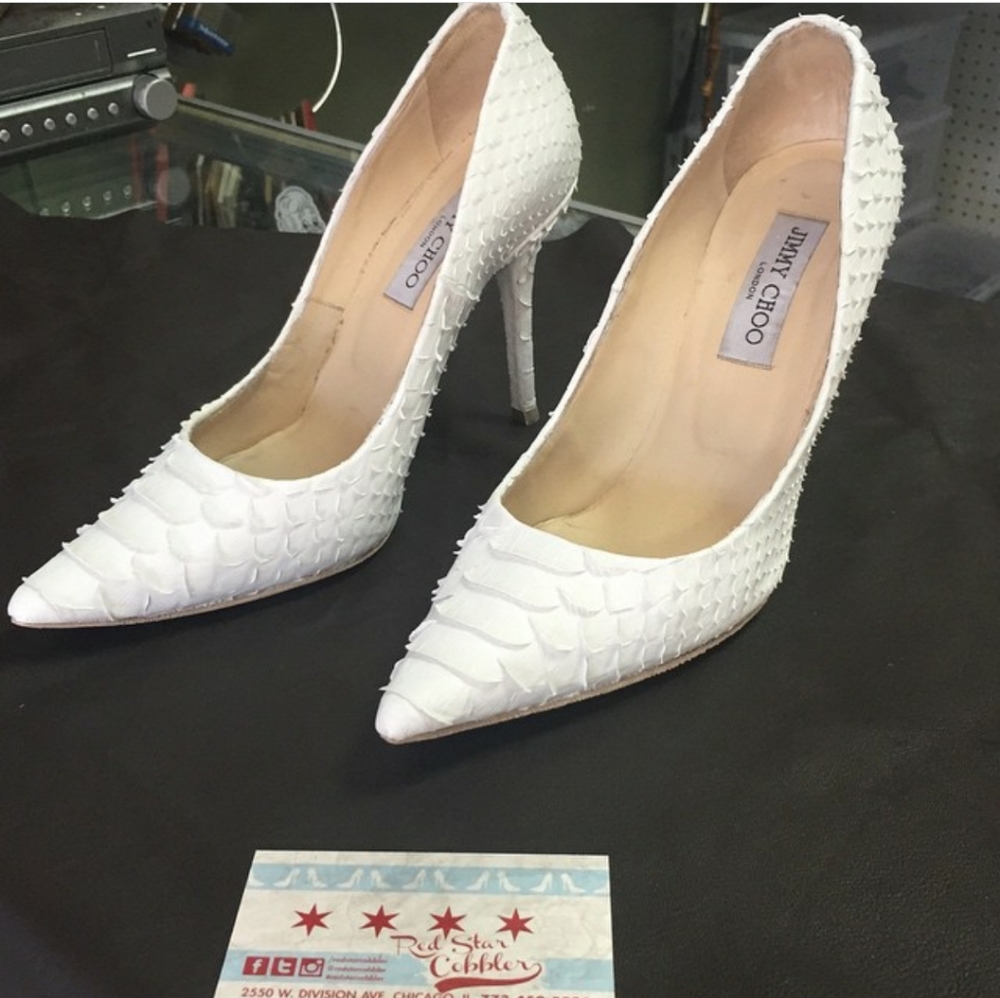 Jimmy Choo White Textured Heels